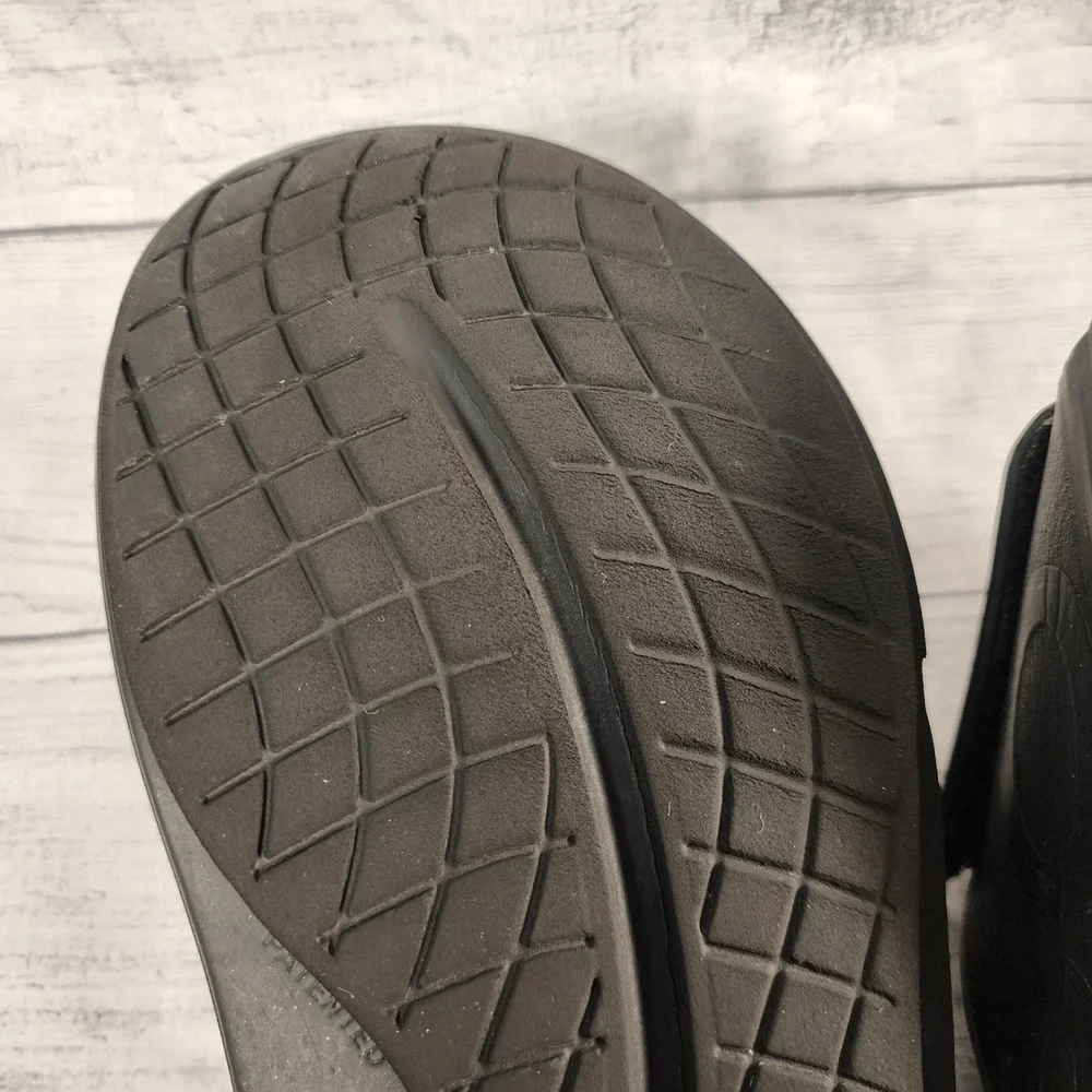 OOFOS OOahh Sport Flex Black Adjustable Strap Recovery Slide Sandals Mens 9 W 11